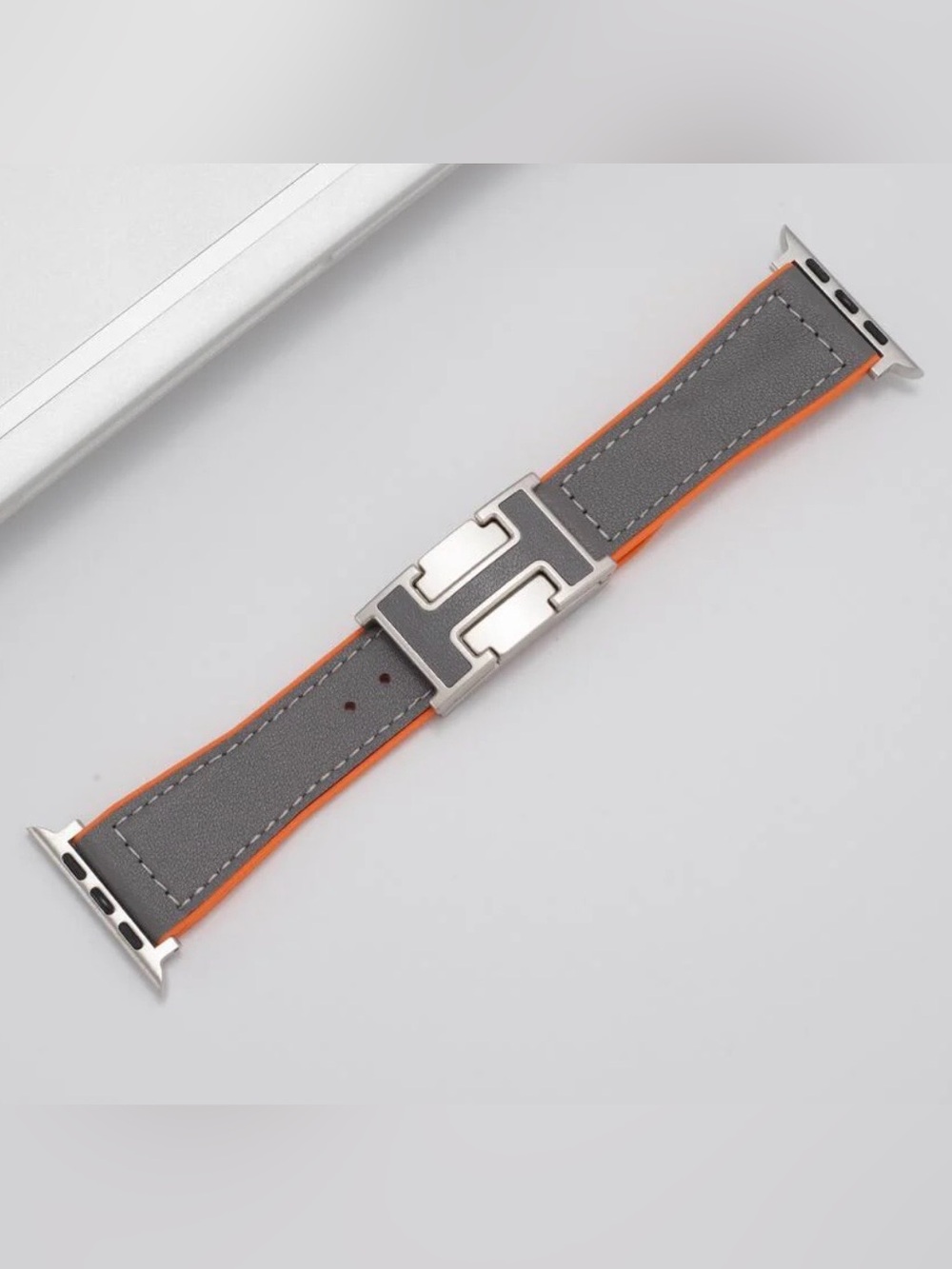 Watch Strap - Grey/Orange Silicone Leather 46mm